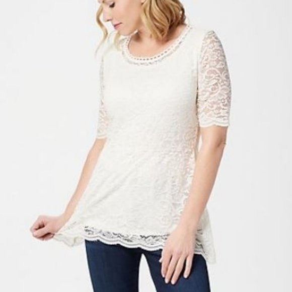 Isaac Mizrahi Tops - Isaac Mizrahi Stretch Lace Peplum Knit Top 2921